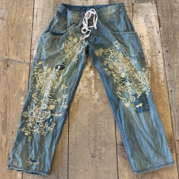New Magnolia Pearl OKeefe Jeans Floral Embroidered Denim Jean Indigo Pant 210 os - Picture 8 of 16